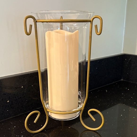 Other - Metal Hurricane w Clear Acrylic Insert &  Flameless Candle Farmhouse Cottage